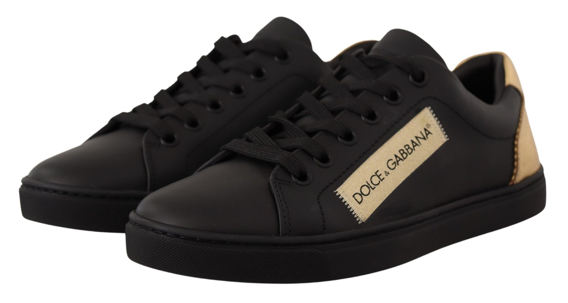 Dolce & Gabbana Black Gold Leather Low Top Sneakers Womens Shoes Curated Luxury Accessories by Orvyn