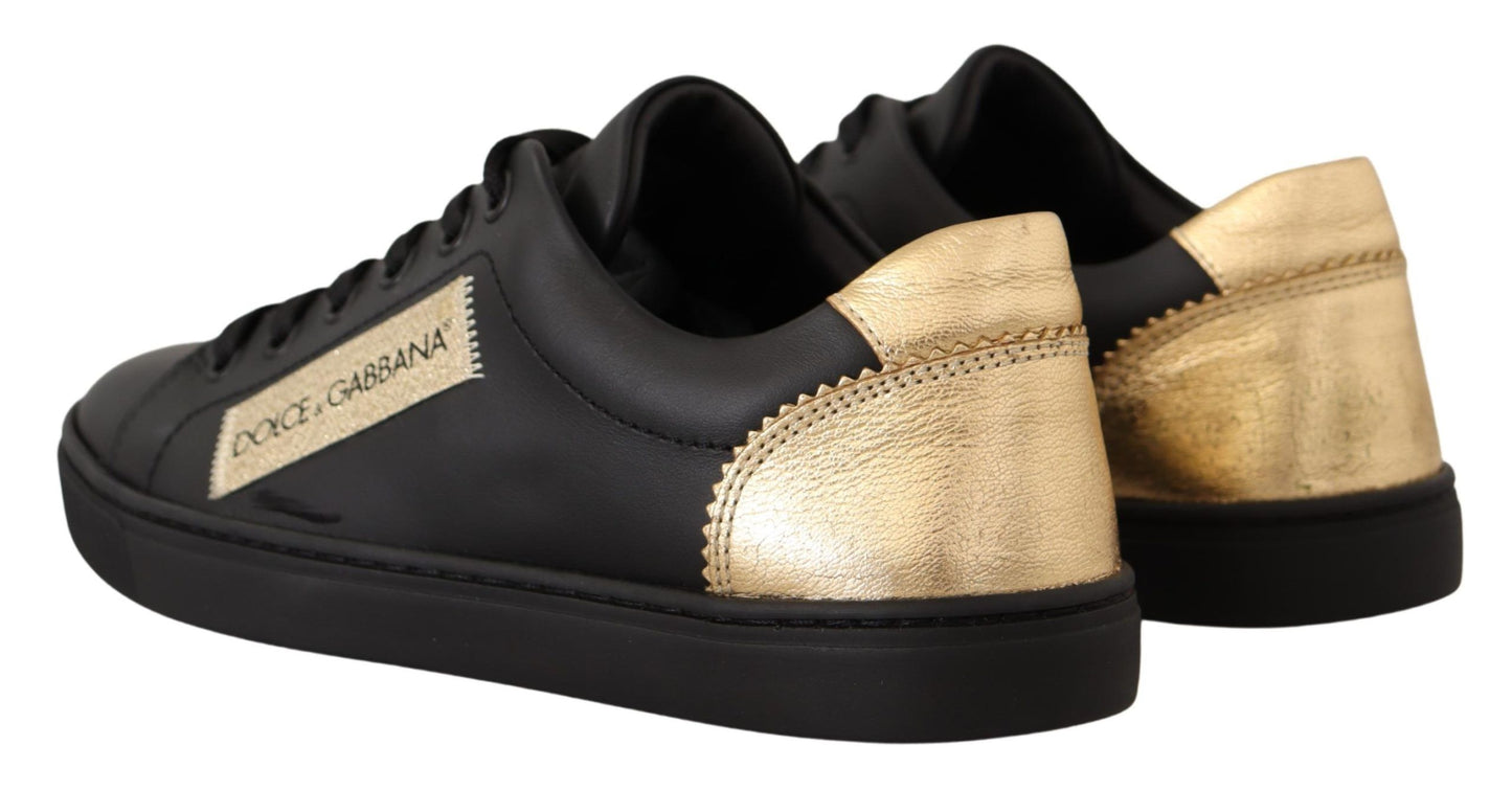 Dolce & Gabbana Black Gold Leather Low Top Sneakers Womens Shoes Curated Luxury Accessories by Orvyn