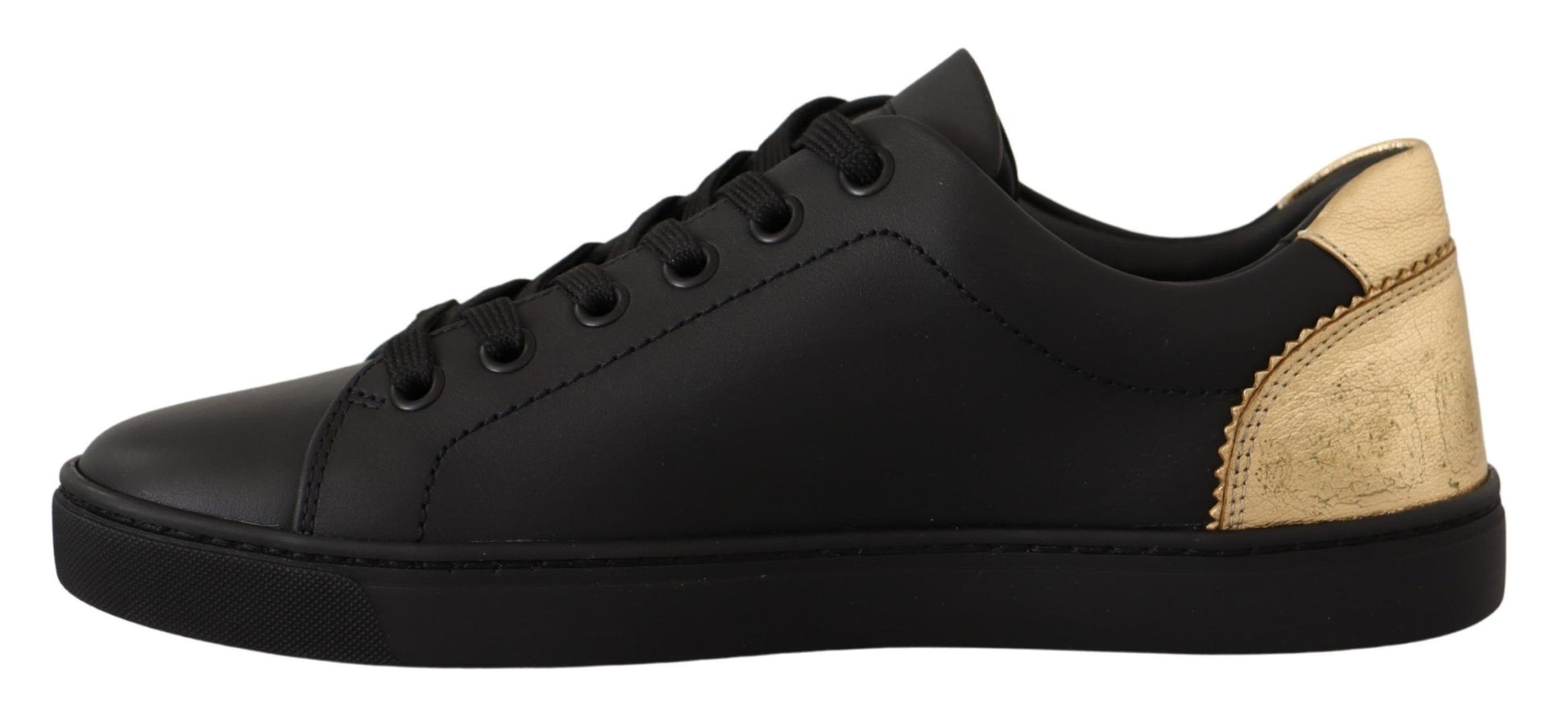 Dolce & Gabbana Black Gold Leather Low Top Sneakers Womens Shoes Curated Luxury Accessories by Orvyn