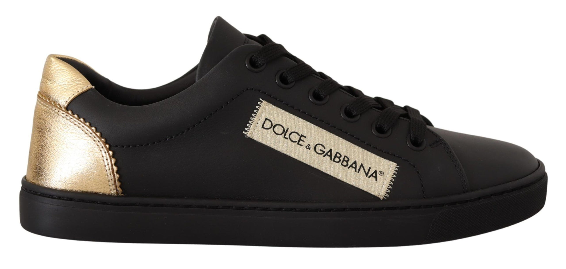 Dolce & Gabbana Black Gold Leather Low Top Sneakers Womens Shoes Curated Luxury Accessories by Orvyn