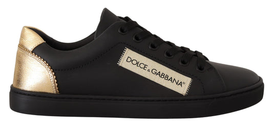 Dolce & Gabbana Black Gold Leather Low Top Sneakers Womens Shoes Curated Luxury Accessories by Orvyn