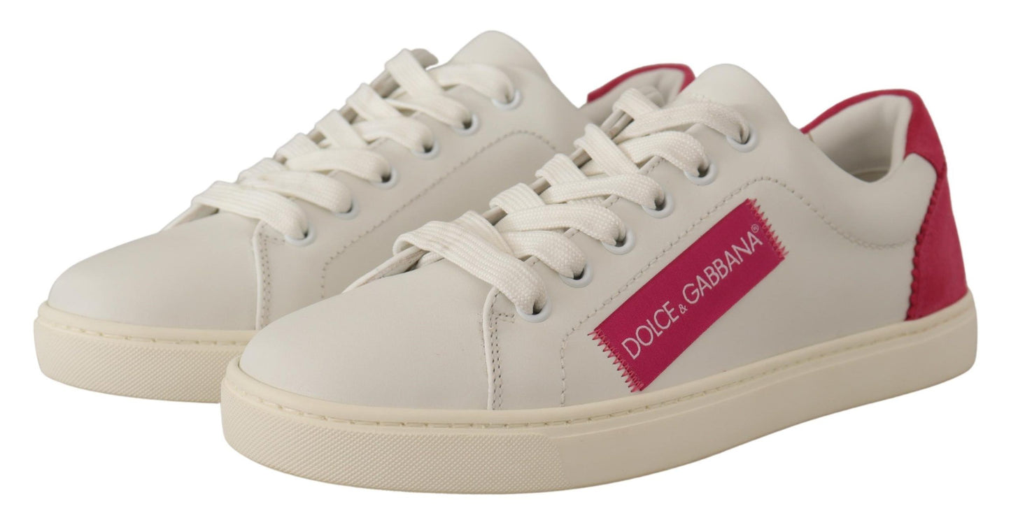 Dolce & Gabbana White Pink Leather Low Top Sneakers Womens Shoes Curated Luxury Accessories by Orvyn