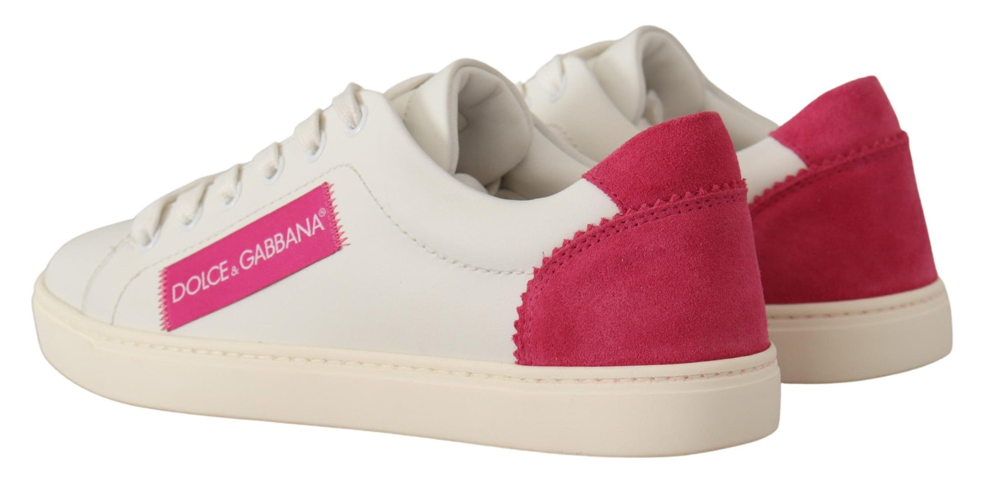 Dolce & Gabbana White Pink Leather Low Top Sneakers Womens Shoes Curated Luxury Accessories by Orvyn