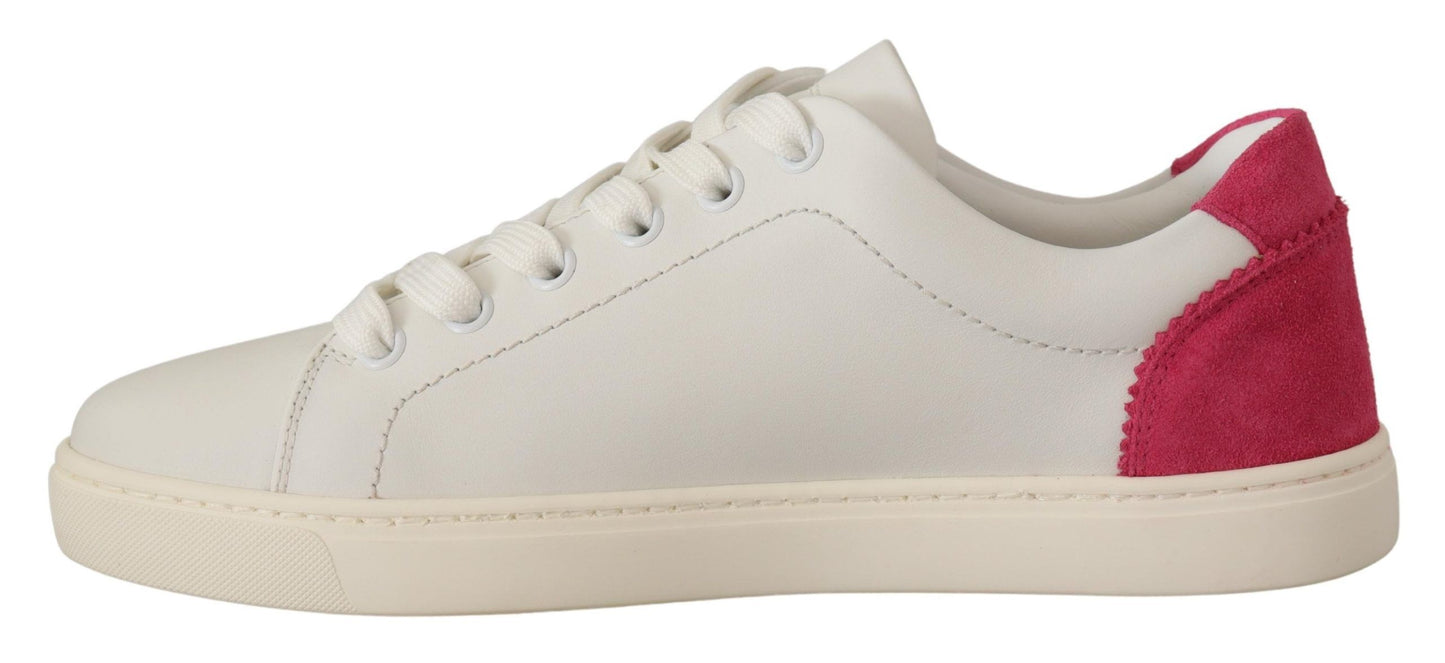 Dolce & Gabbana White Pink Leather Low Top Sneakers Womens Shoes Curated Luxury Accessories by Orvyn