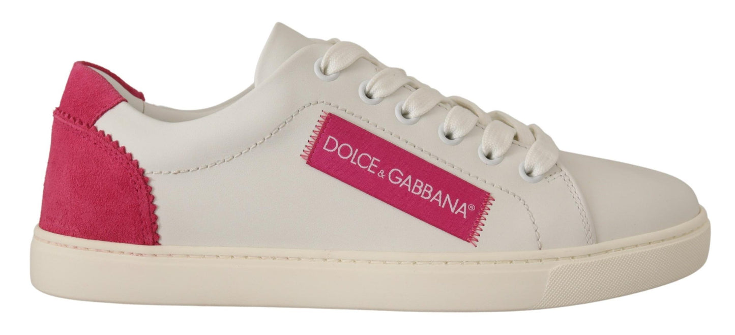 Dolce & Gabbana White Pink Leather Low Top Sneakers Womens Shoes Curated Luxury Accessories by Orvyn