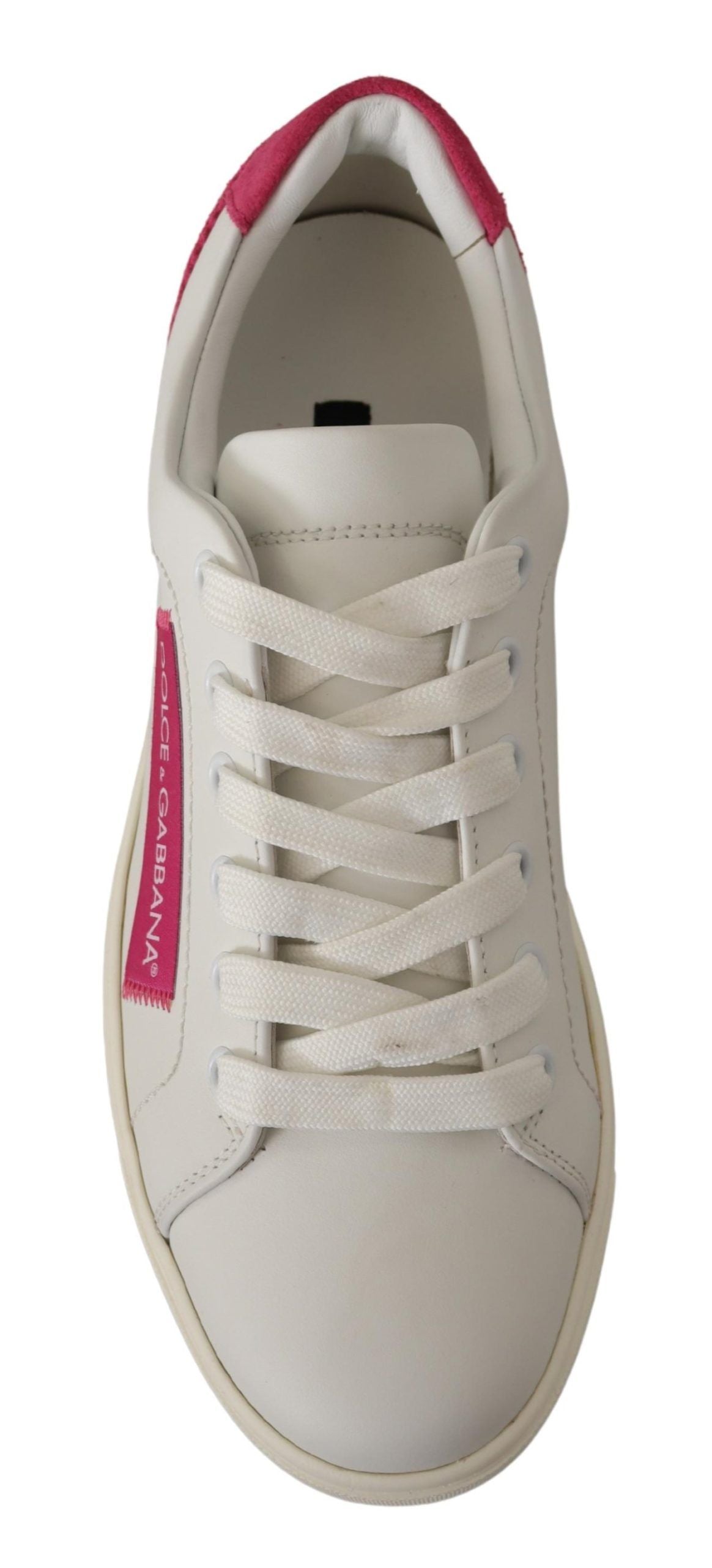 Dolce & Gabbana White Pink Leather Low Top Sneakers Womens Shoes Curated Luxury Accessories by Orvyn