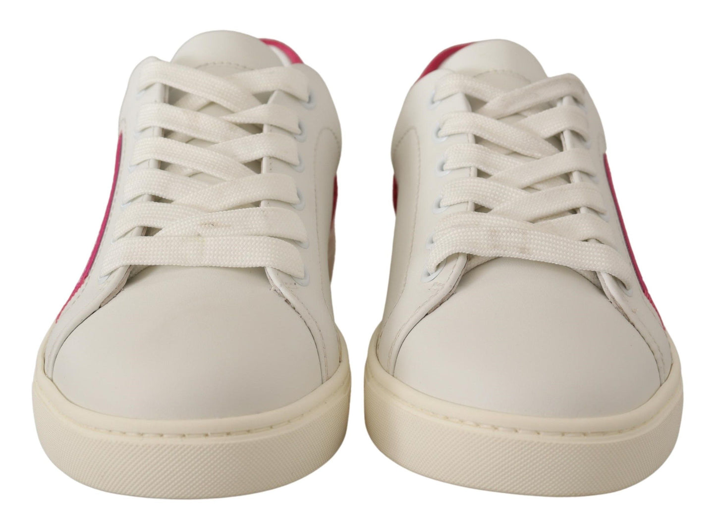 Dolce & Gabbana White Pink Leather Low Top Sneakers Womens Shoes Curated Luxury Accessories by Orvyn