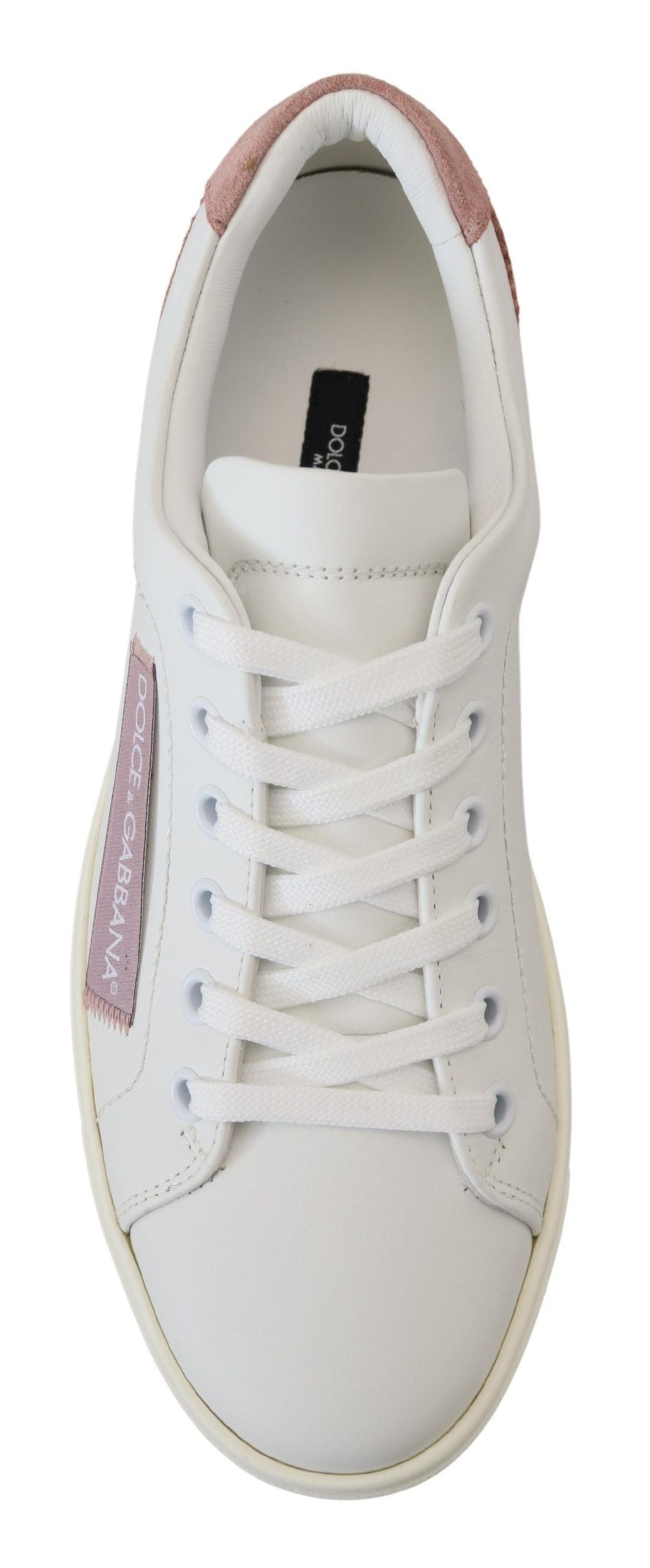 Dolce & Gabbana White Pink Leather Low Top Sneakers Shoes weiss