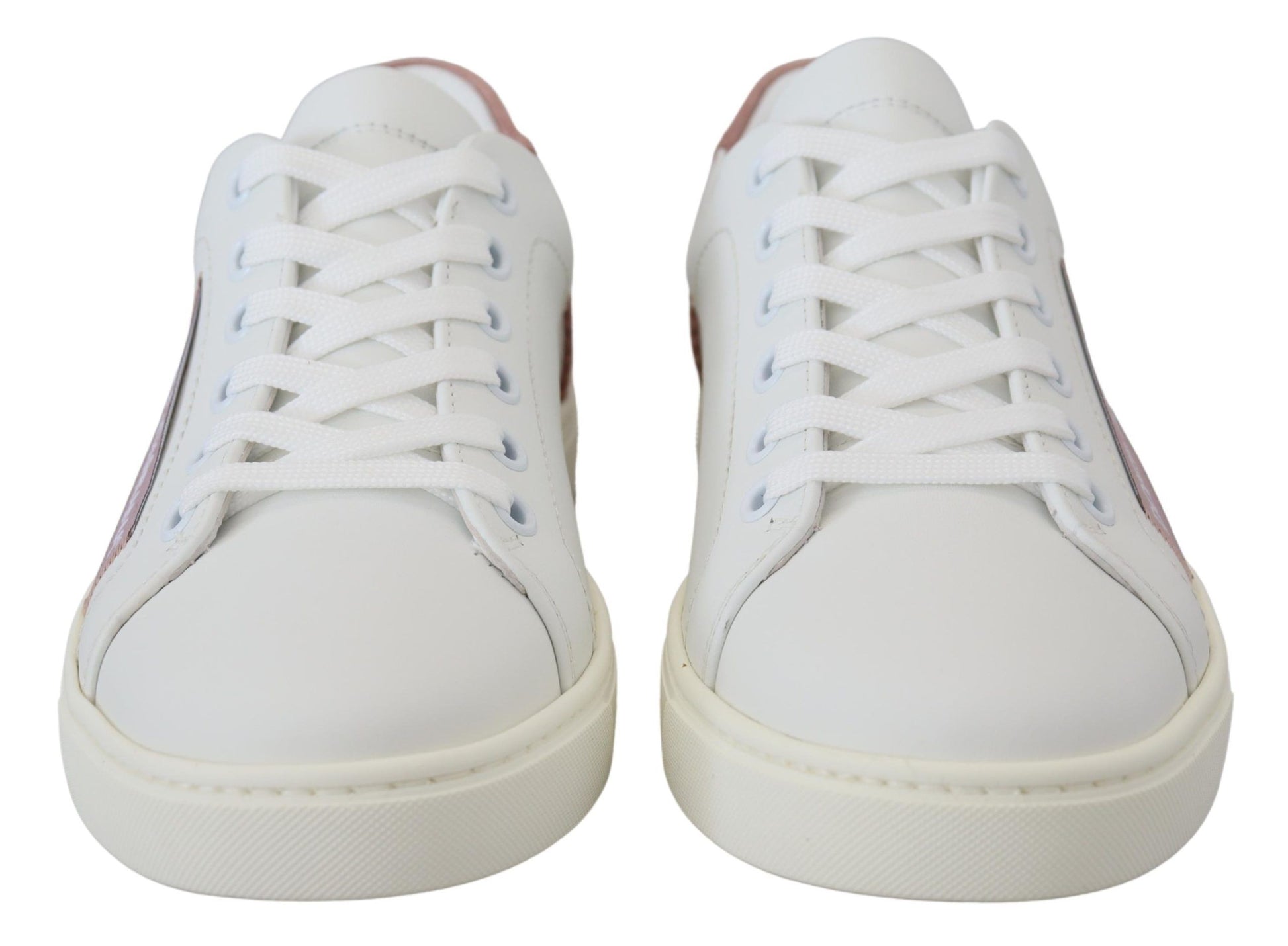 Dolce & Gabbana White Pink Leather Low Top Sneakers Shoes weiss