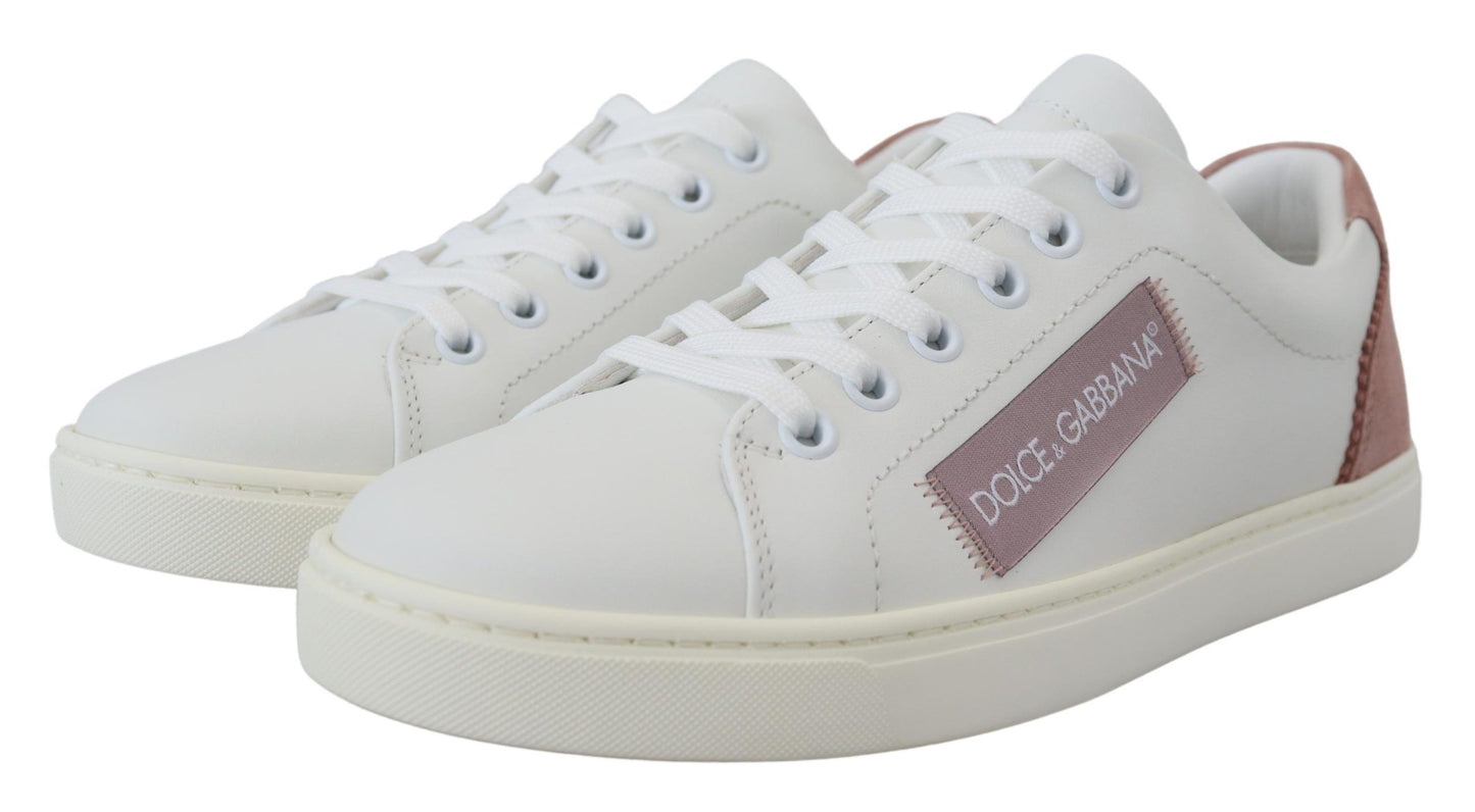 Dolce & Gabbana White Pink Leather Low Top Sneakers Shoes weiss