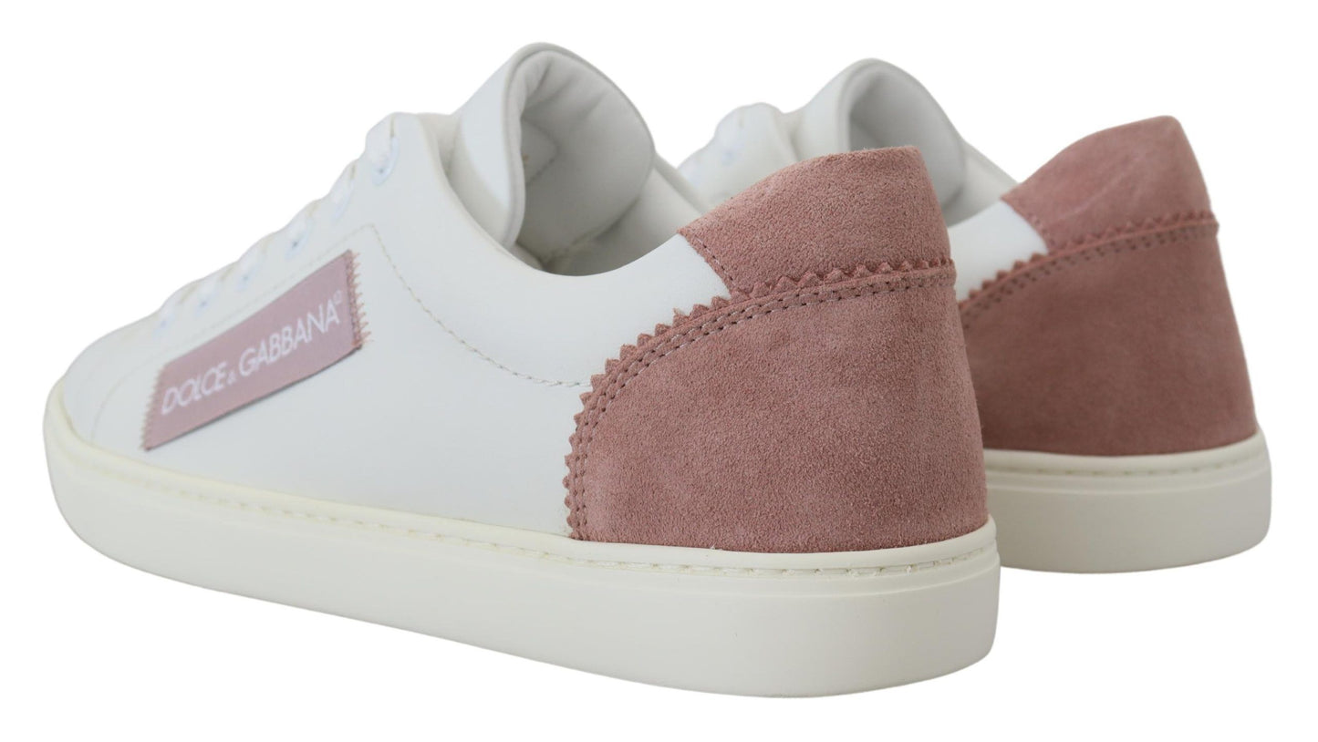 Dolce & Gabbana White Pink Leather Low Top Sneakers Shoes weiss