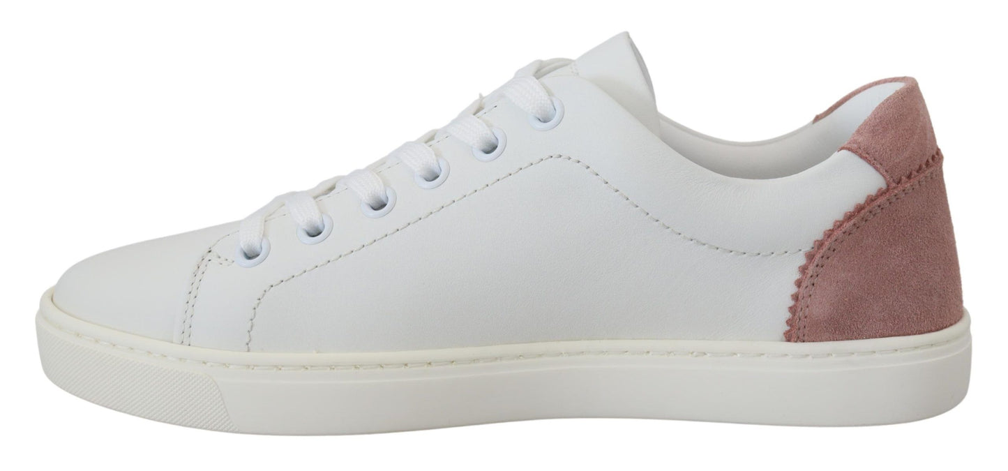 Dolce & Gabbana White Pink Leather Low Top Sneakers Shoes weiss