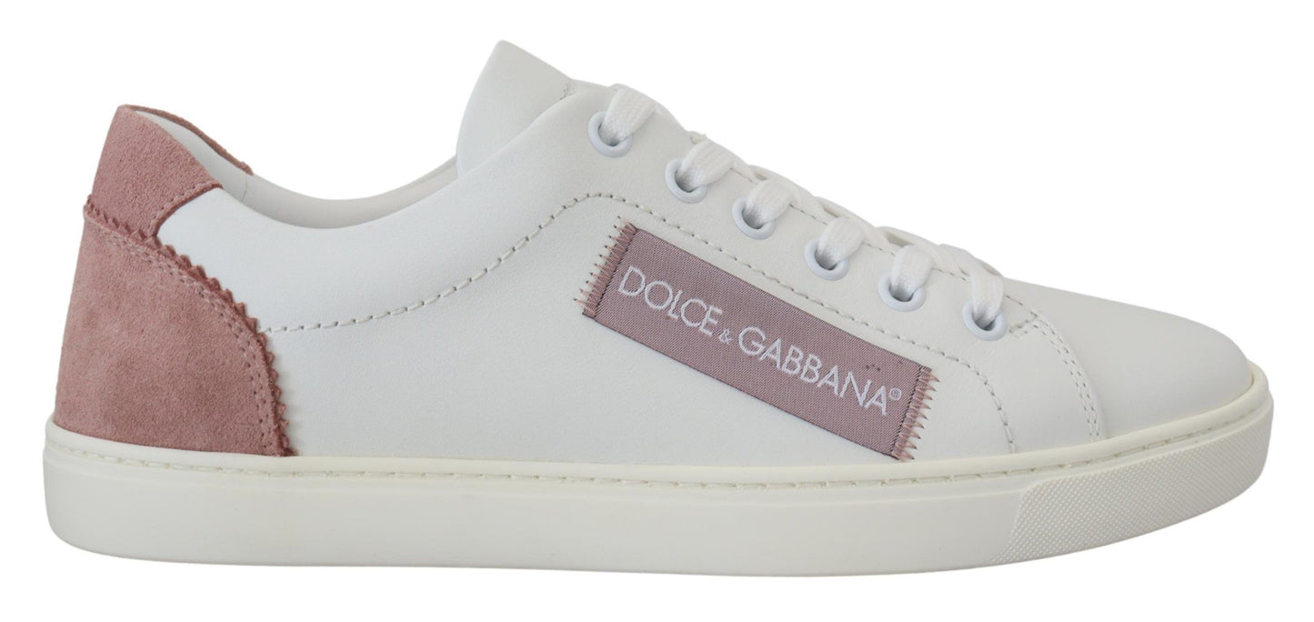 Dolce & Gabbana White Pink Leather Low Top Sneakers Shoes weiss