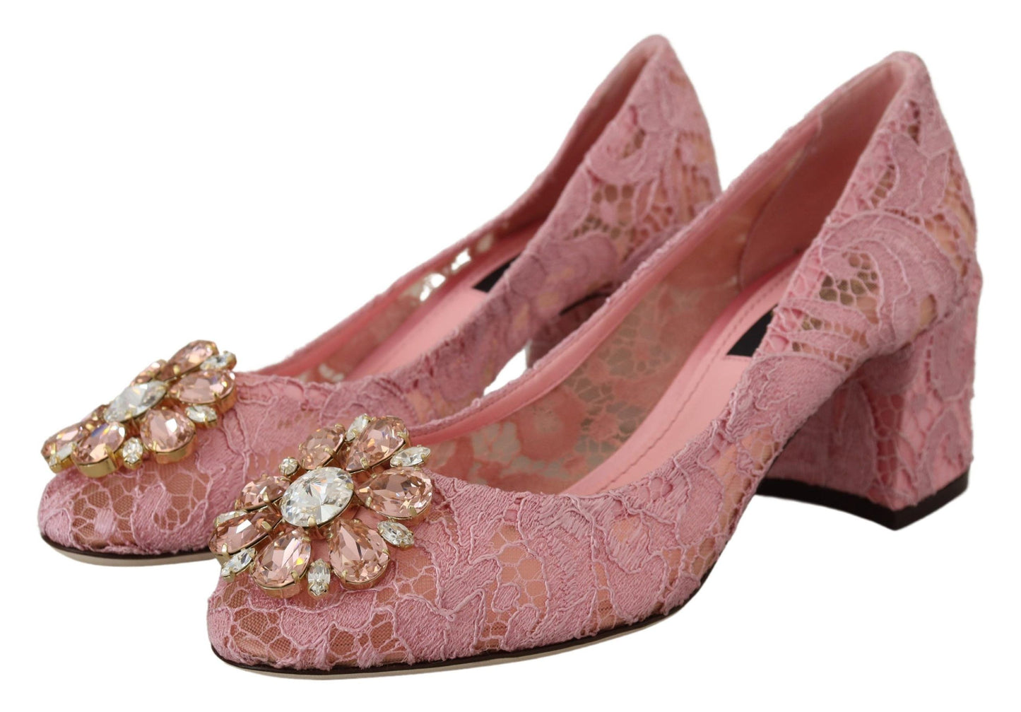 Dolce & Gabbana Pink Taormina Lace Crystal Pumps Pastel Shoes rosa