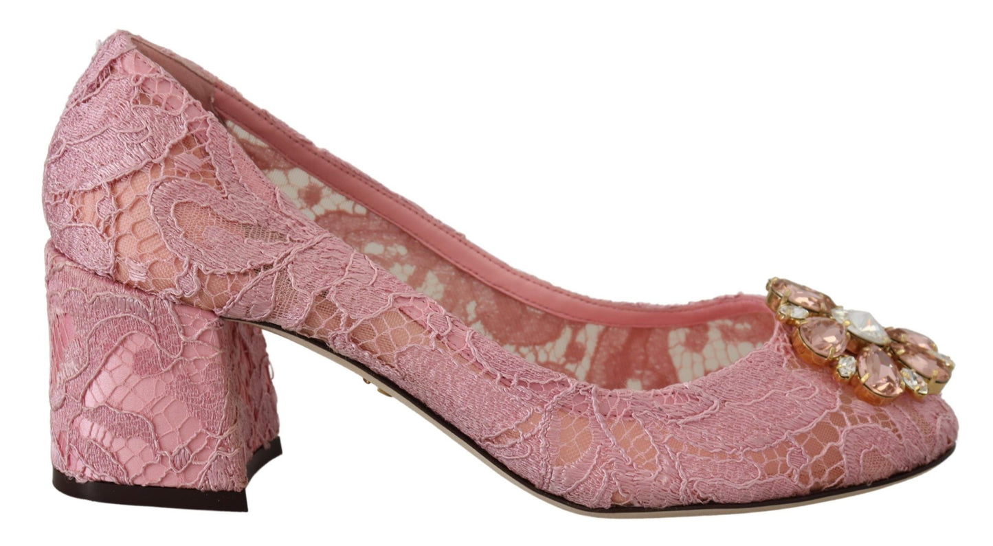 Dolce & Gabbana Pink Taormina Lace Crystal Pumps Pastel Shoes rosa