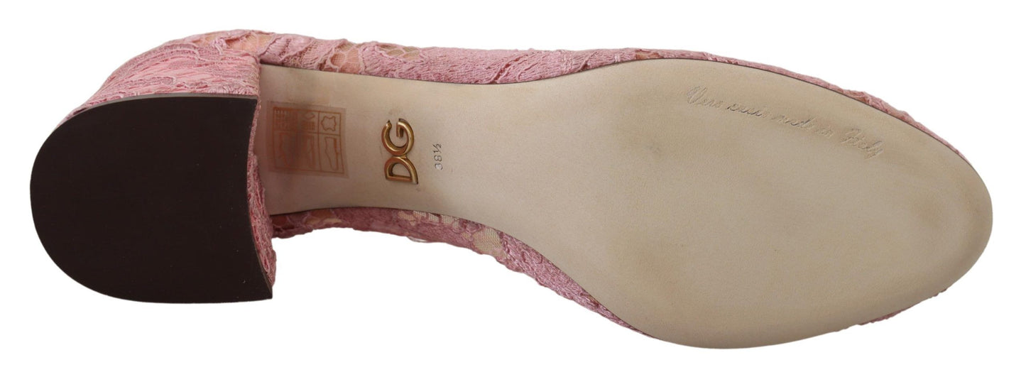 Dolce & Gabbana Pink Taormina Lace Crystal Pumps Pastel Shoes rosa