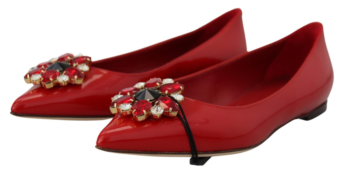 Dolce & Gabbana Red Leather Crystals Loafers Flats Shoes rot
