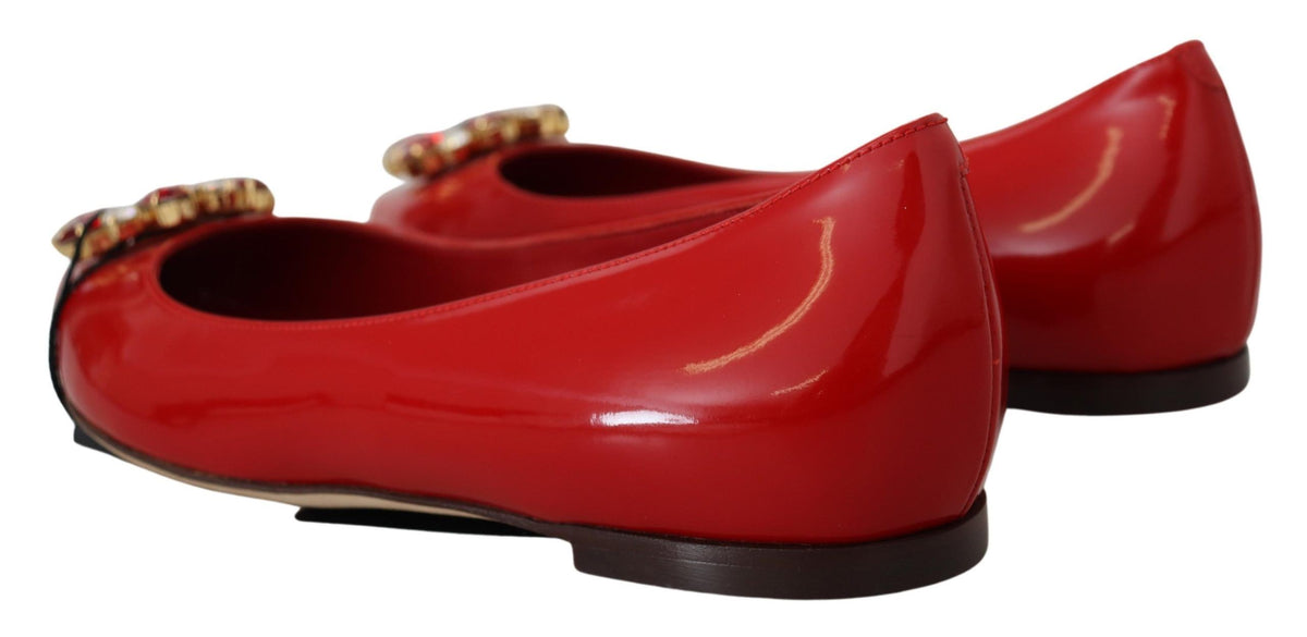 Dolce & Gabbana Red Leather Crystals Loafers Flats Shoes rot