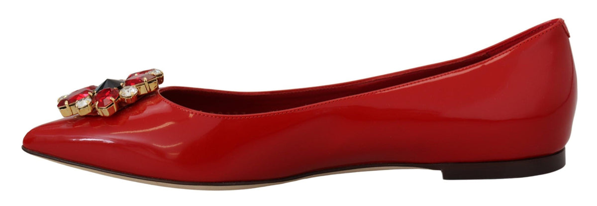 Dolce & Gabbana Red Leather Crystals Loafers Flats Shoes rot