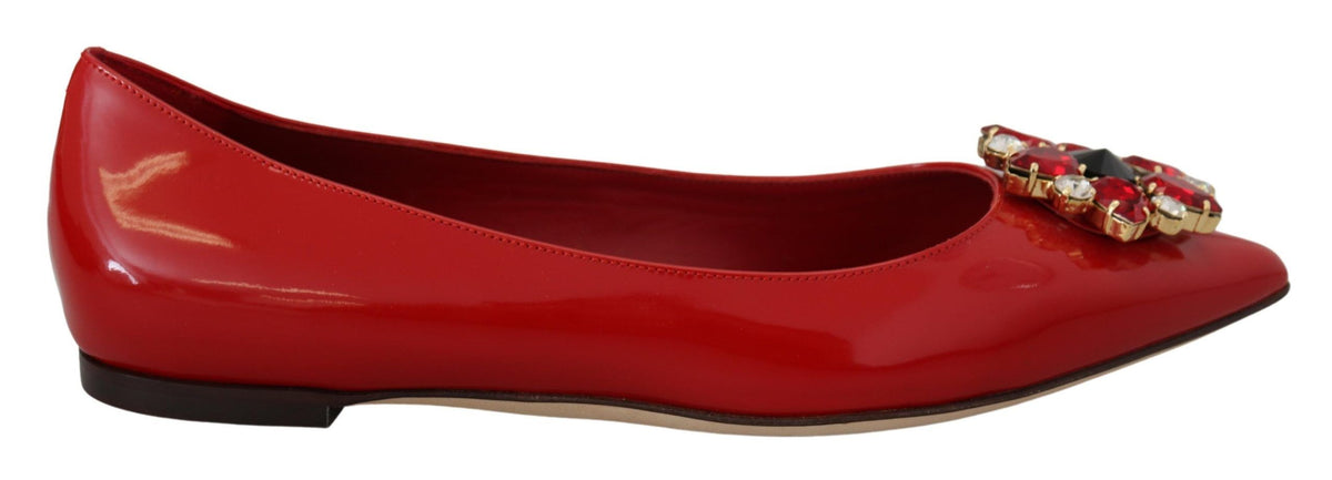 Dolce & Gabbana Red Leather Crystals Loafers Flats Shoes rot