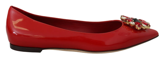 Dolce & Gabbana Red Leather Crystals Loafers Flats Shoes rot
