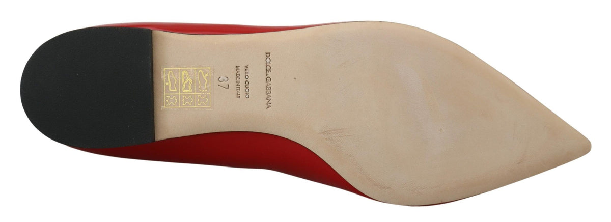 Dolce & Gabbana Red Leather Crystals Loafers Flats Shoes rot