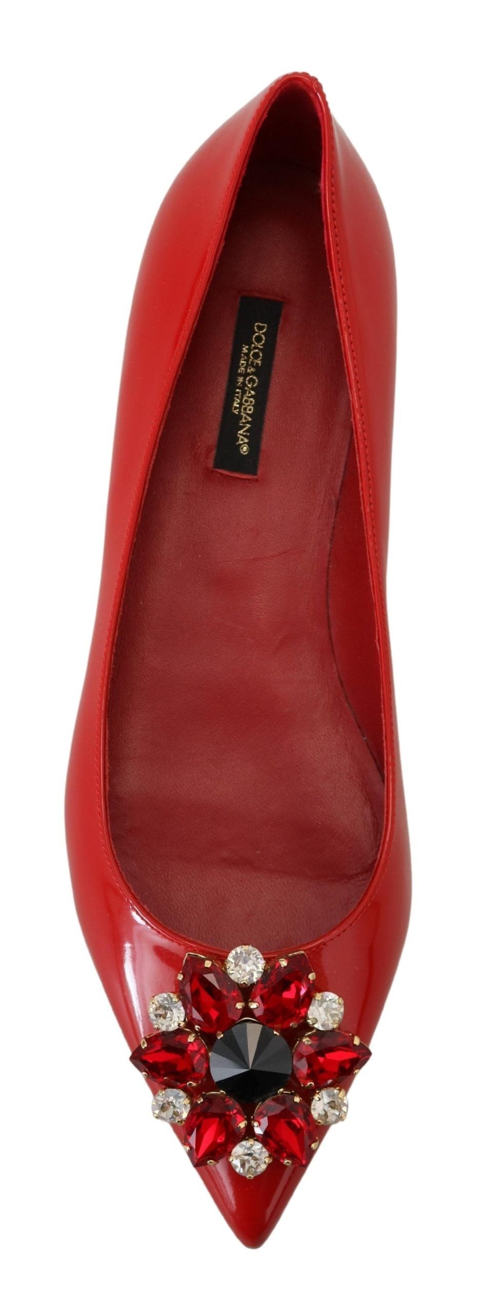 Dolce & Gabbana Red Leather Crystals Loafers Flats Shoes rot