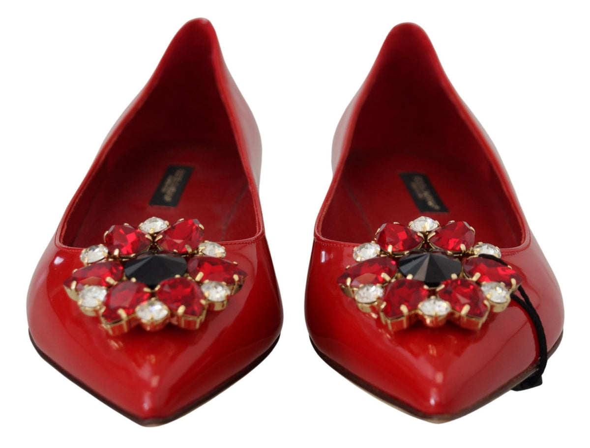 Dolce & Gabbana Red Leather Crystals Loafers Flats Shoes rot