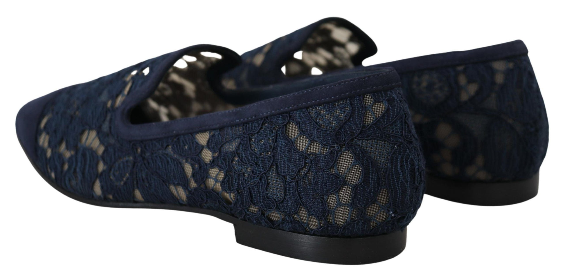 Dolce & Gabbana Blue Floral Lace Slip Ons Loafers Flats Shoes Curated Luxury Accessories by Orvyn