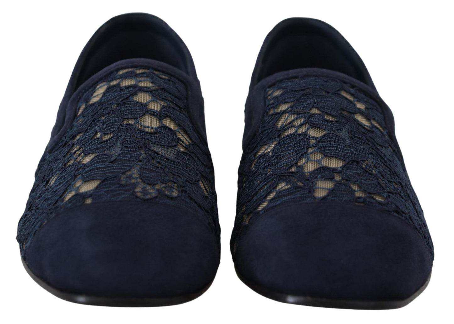 Dolce & Gabbana Blue Floral Lace Slip Ons Loafers Flats Shoes Curated Luxury Accessories by Orvyn
