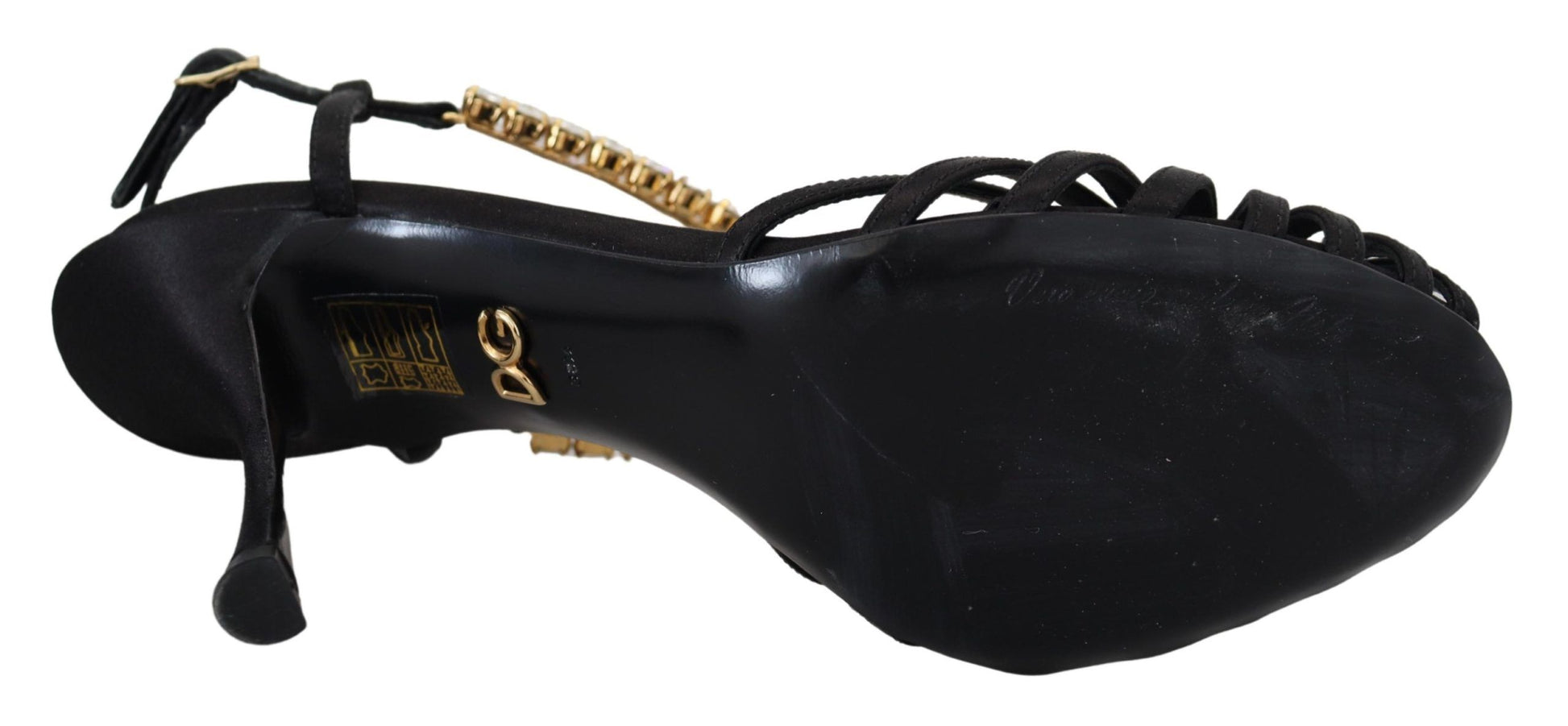 Dolce & Gabbana Black Satin Clear Crystal T-strap Sandal Shoes Curated Luxury Accessories by Orvyn