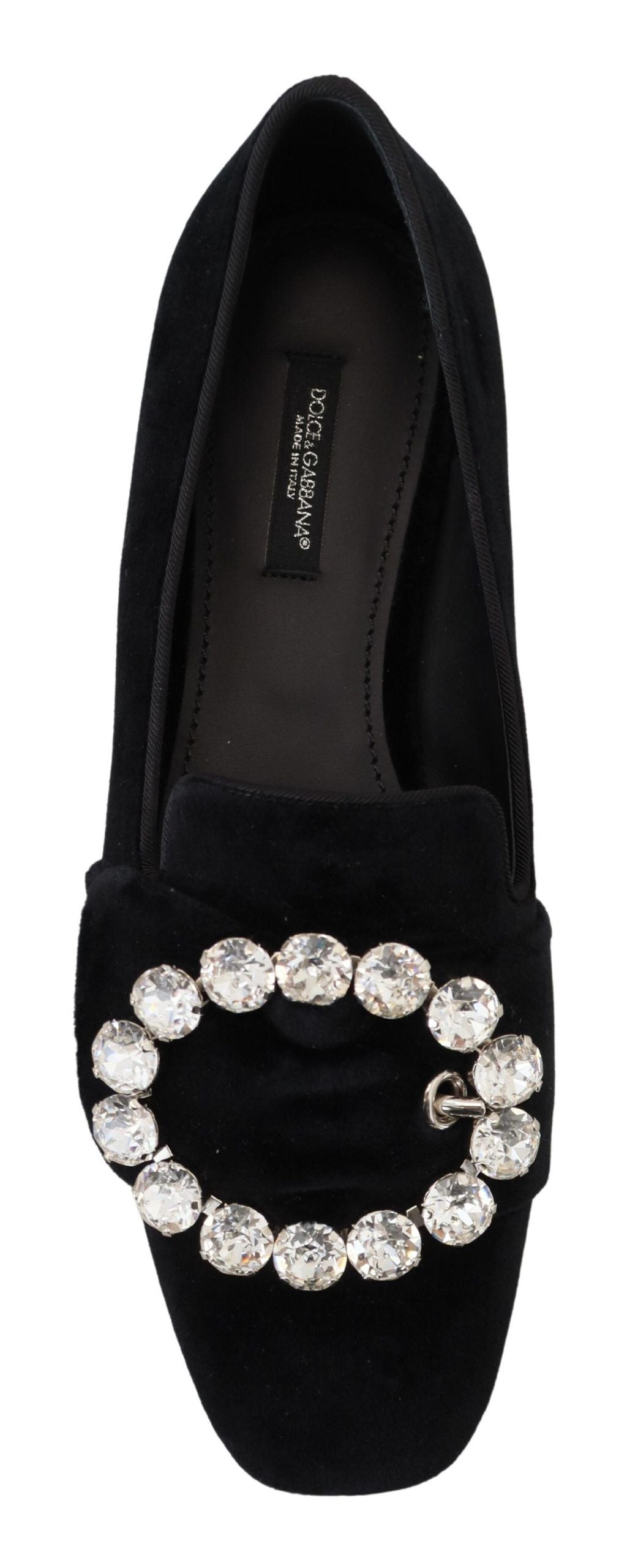 Dolce & Gabbana Black Velvet Crystals Loafers Flats Shoes schwarz