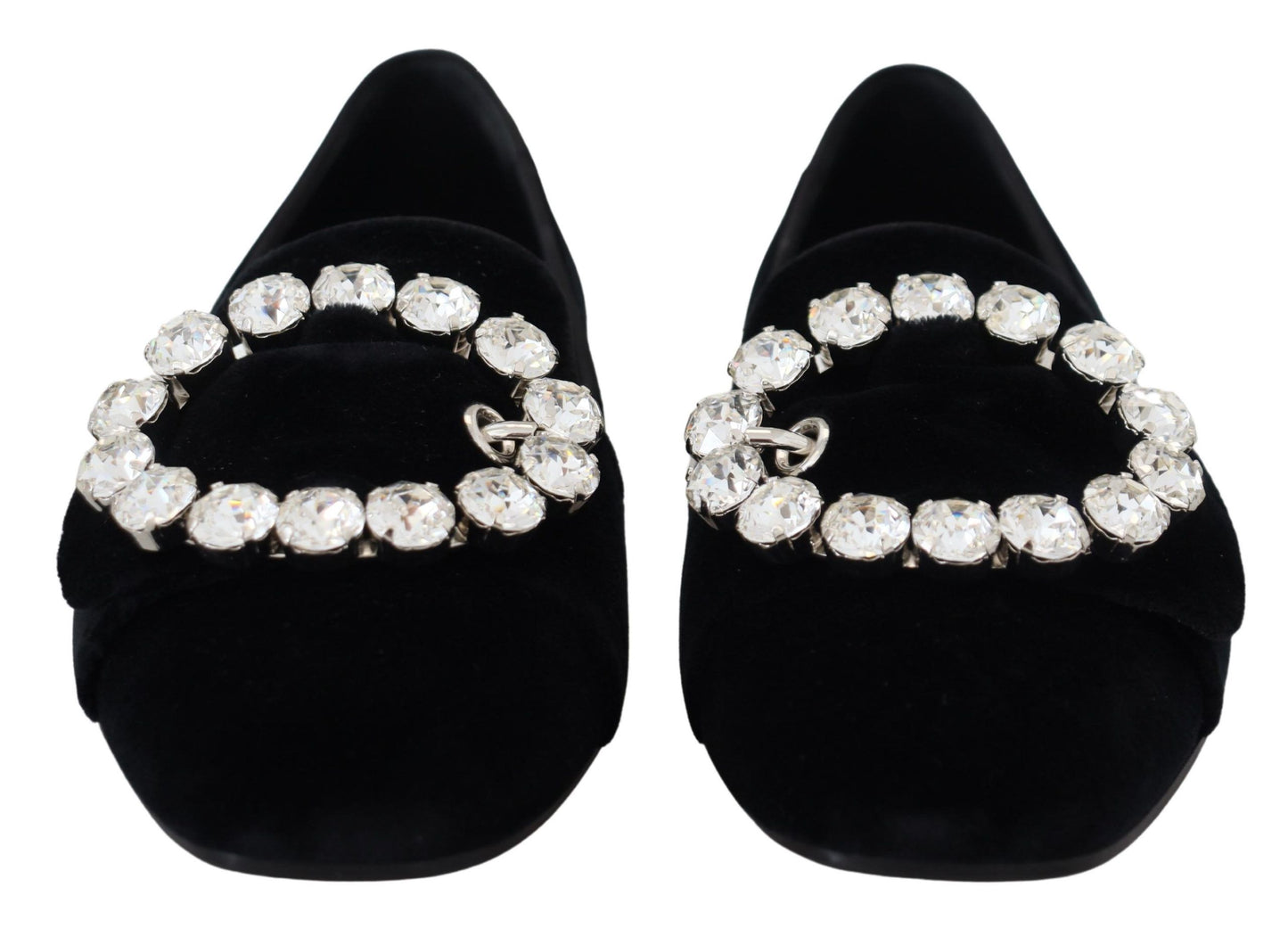 Dolce & Gabbana Black Velvet Crystals Loafers Flats Shoes schwarz