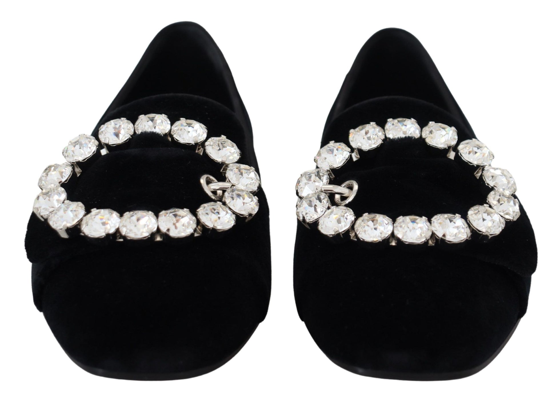 Dolce & Gabbana Black Velvet Crystals Loafers Flats Shoes schwarz