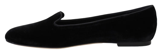 Dolce & Gabbana Black Velvet Slip Ons Loafers Flats Shoes Curated Luxury Accessories by Orvyn