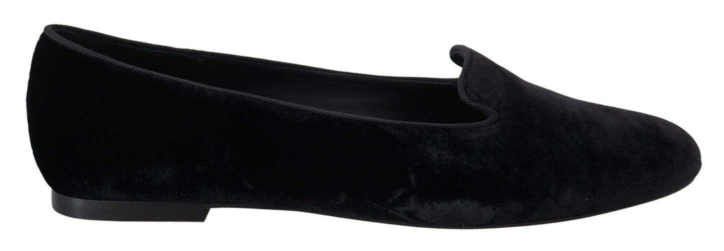 Dolce & Gabbana Black Velvet Slip Ons Loafers Flats Shoes Curated Luxury Accessories by Orvyn