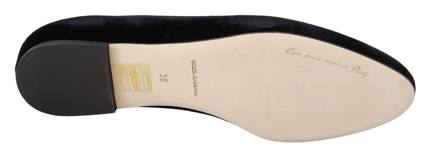 Dolce & Gabbana Black Velvet Slip Ons Loafers Flats Shoes Curated Luxury Accessories by Orvyn