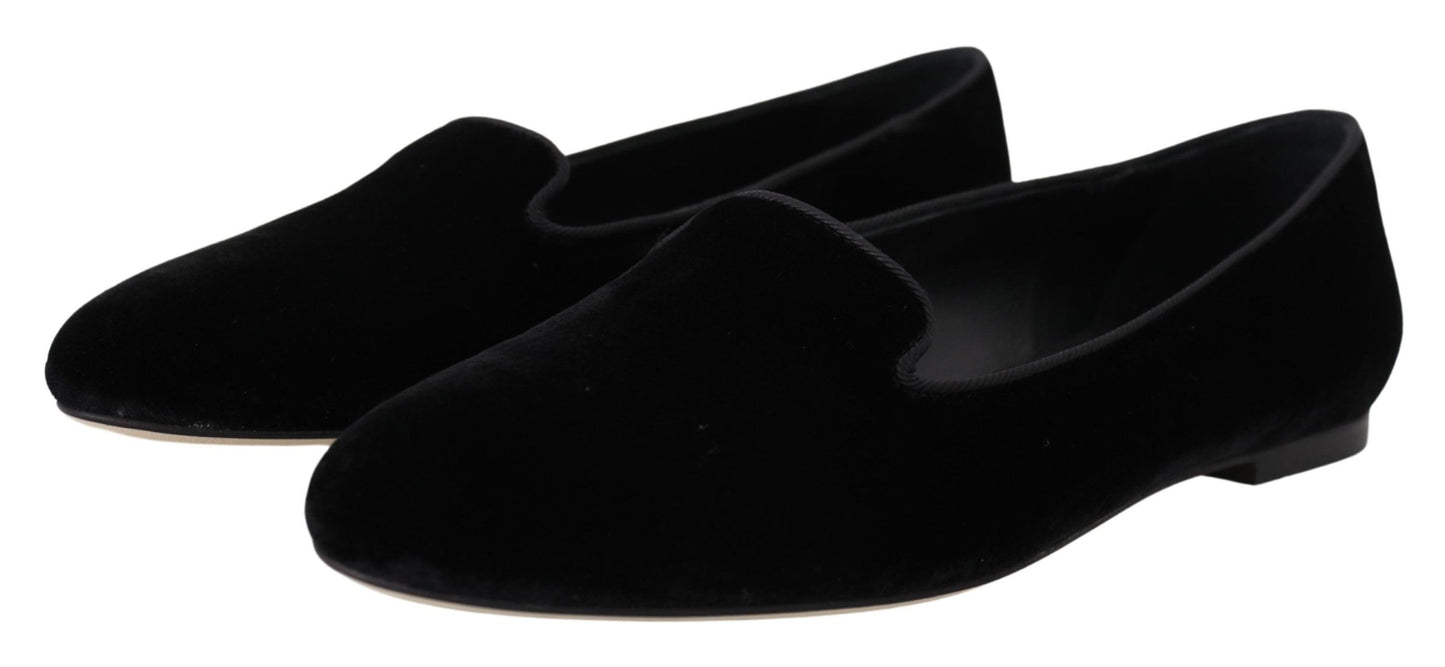 Dolce & Gabbana Black Velvet Slip Ons Loafers Flats Shoes Curated Luxury Accessories by Orvyn