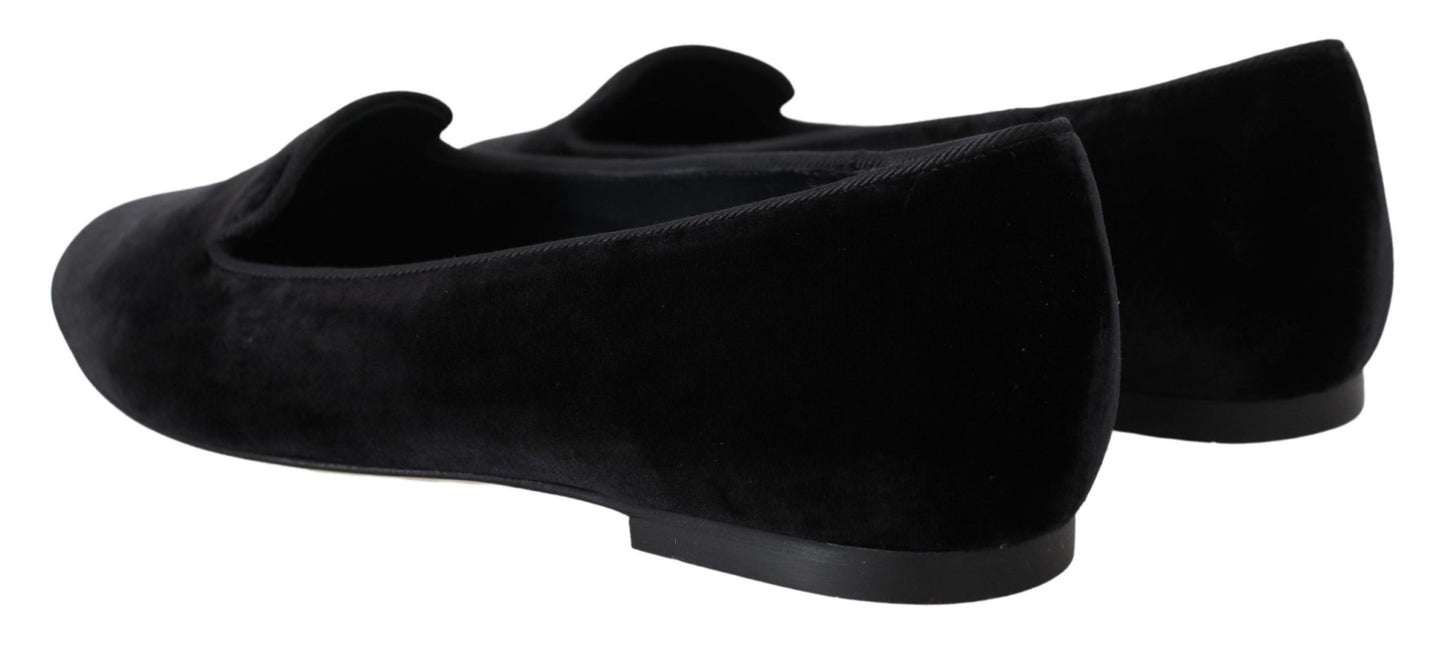 Dolce & Gabbana Black Velvet Slip Ons Loafers Flats Shoes Curated Luxury Accessories by Orvyn