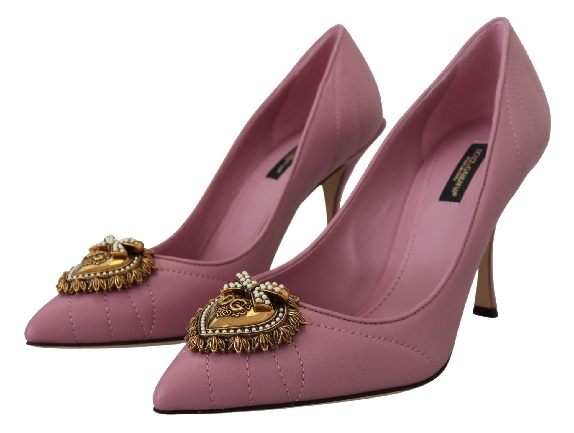 Dolce & Gabbana Pink Leather Heart DEVOTION Heels Pumps Shoes rosa