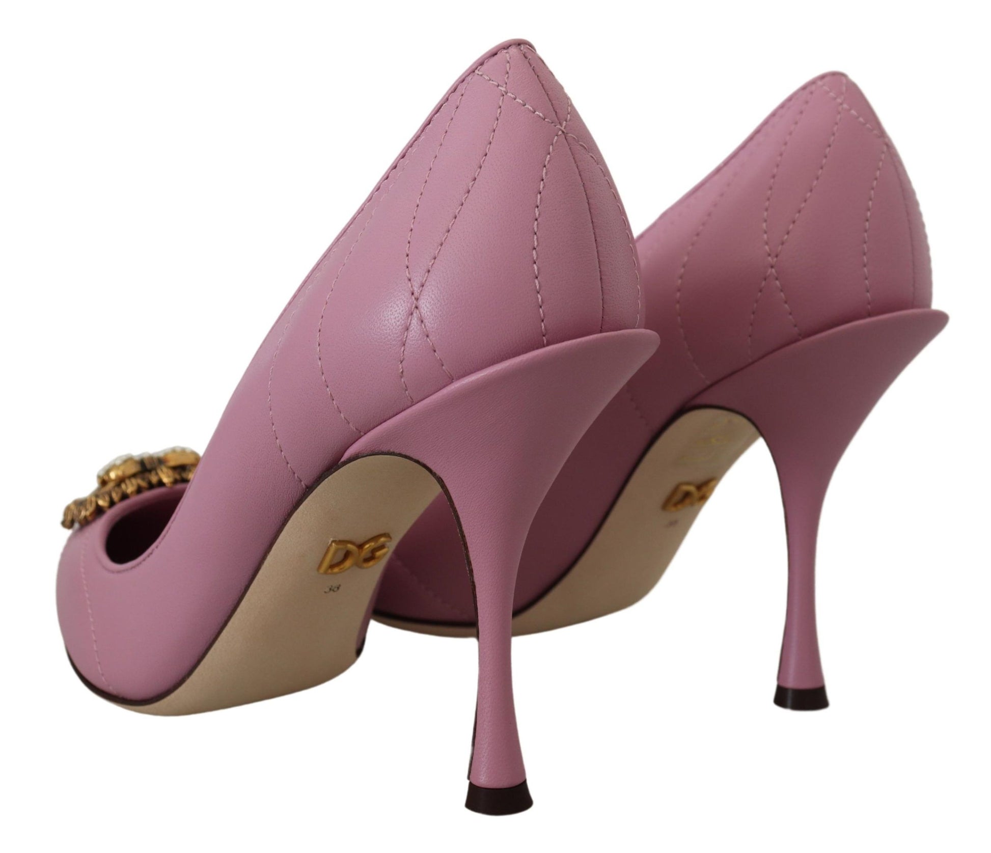 Dolce & Gabbana Pink Leather Heart DEVOTION Heels Pumps Shoes rosa