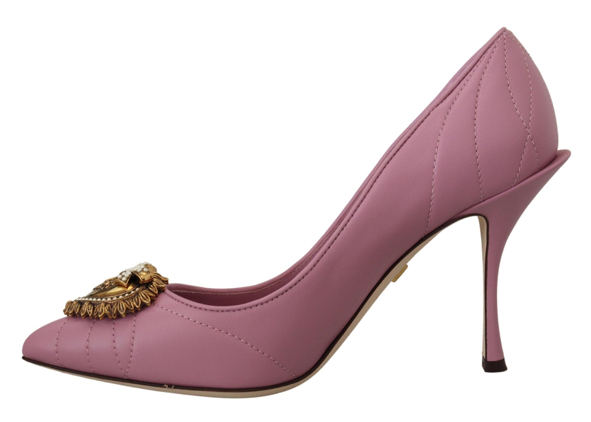 Dolce & Gabbana Pink Leather Heart DEVOTION Heels Pumps Shoes rosa