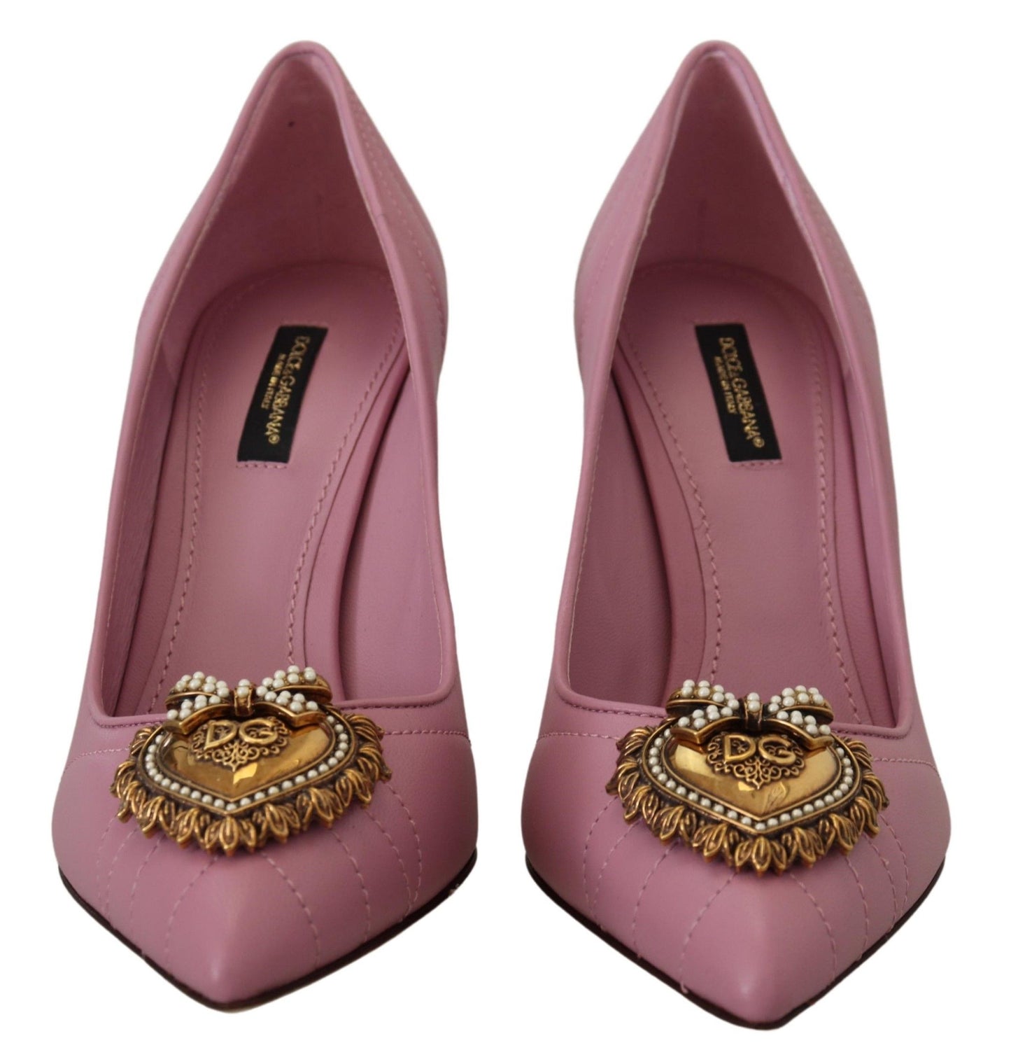 Dolce & Gabbana Pink Leather Heart DEVOTION Heels Pumps Shoes rosa