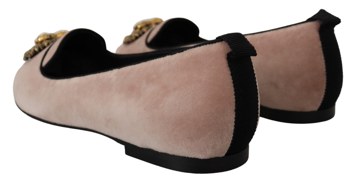 Dolce & Gabbana Pink Velvet Slip Ons Loafers Flats Shoes rosa