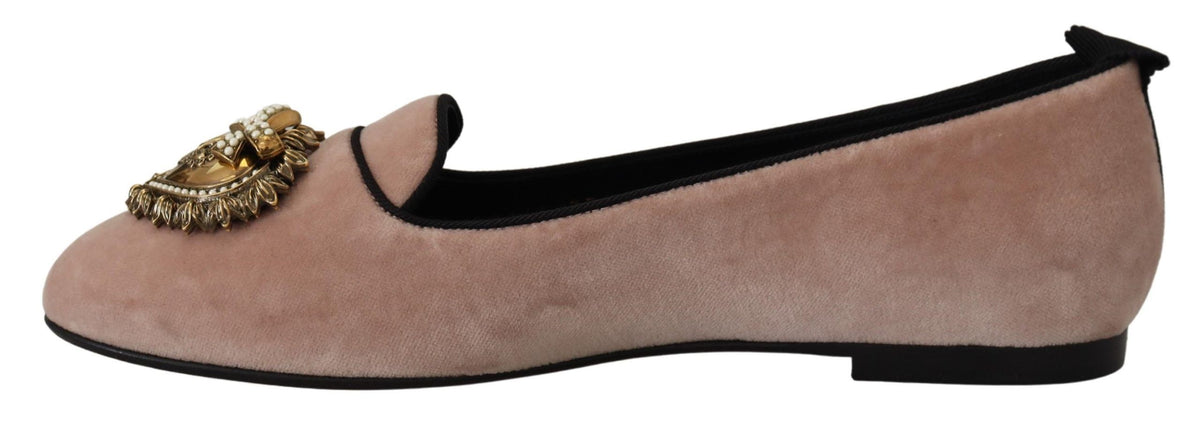 Dolce & Gabbana Pink Velvet Slip Ons Loafers Flats Shoes rosa