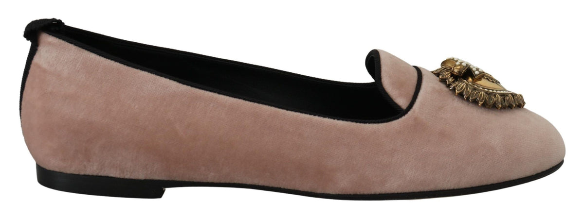 Dolce & Gabbana Pink Velvet Slip Ons Loafers Flats Shoes rosa