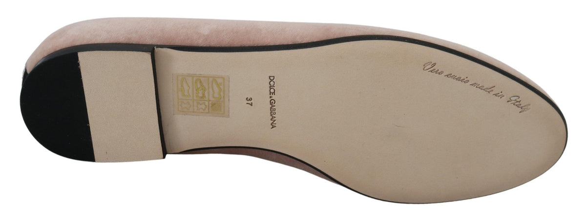 Dolce & Gabbana Pink Velvet Slip Ons Loafers Flats Shoes rosa