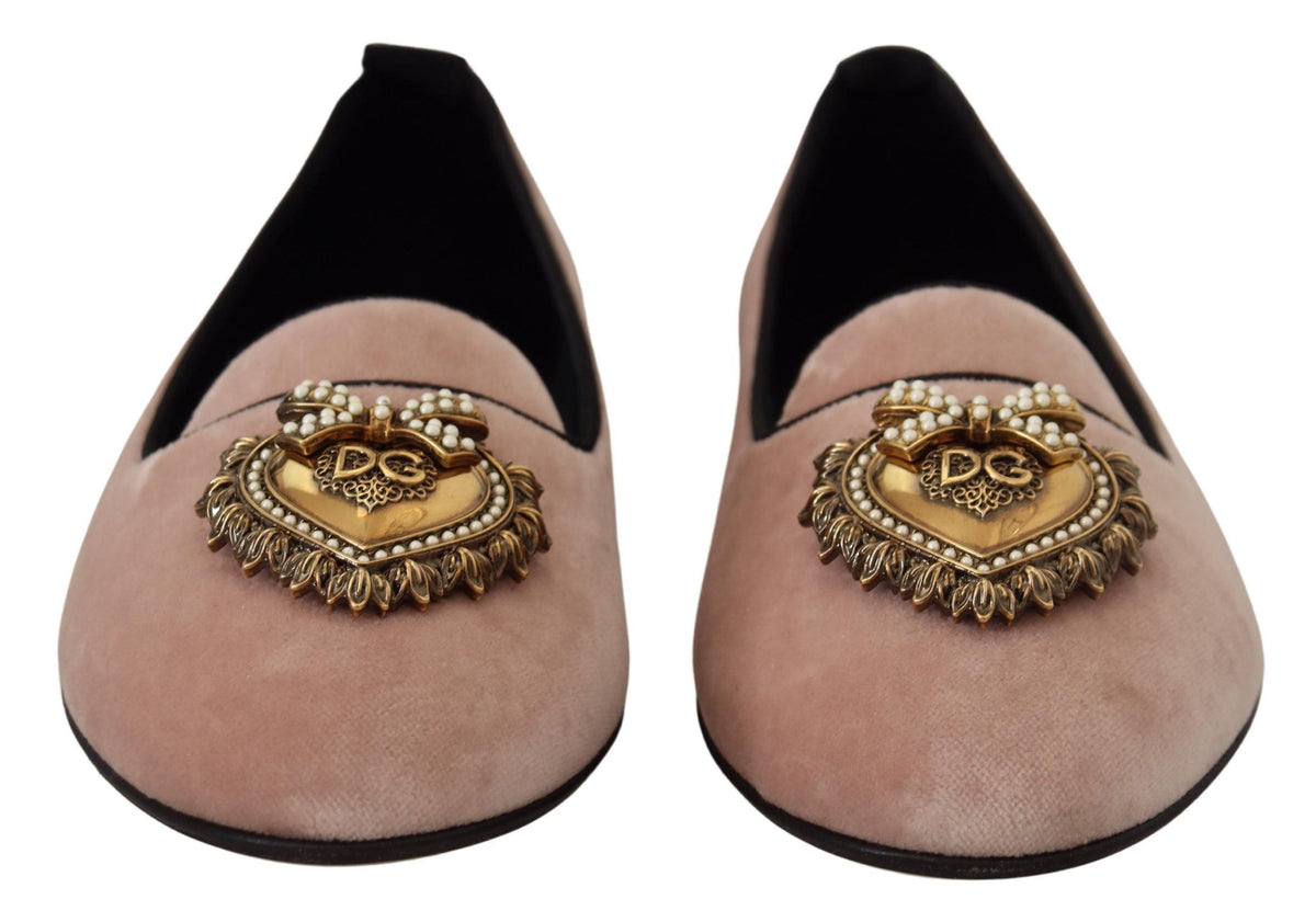 Dolce & Gabbana Pink Velvet Slip Ons Loafers Flats Shoes rosa