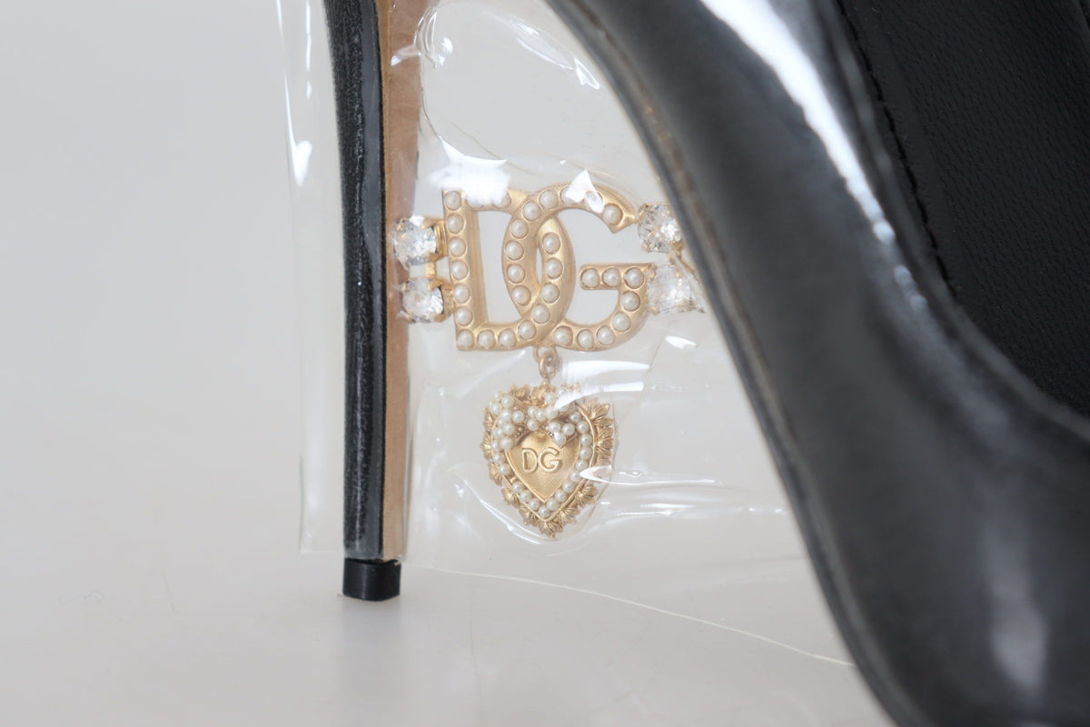 Dolce & Gabbana Black Leather Heels Pumps Plastic Wrapped Shoes schwarz