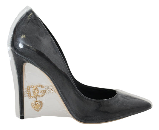 Dolce & Gabbana Black Leather Heels Pumps Plastic Wrapped Shoes schwarz